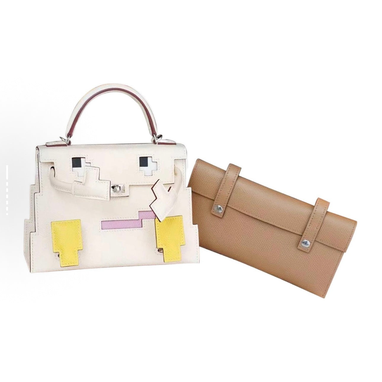 Jay Mosaic doll handmade bag-White-brown