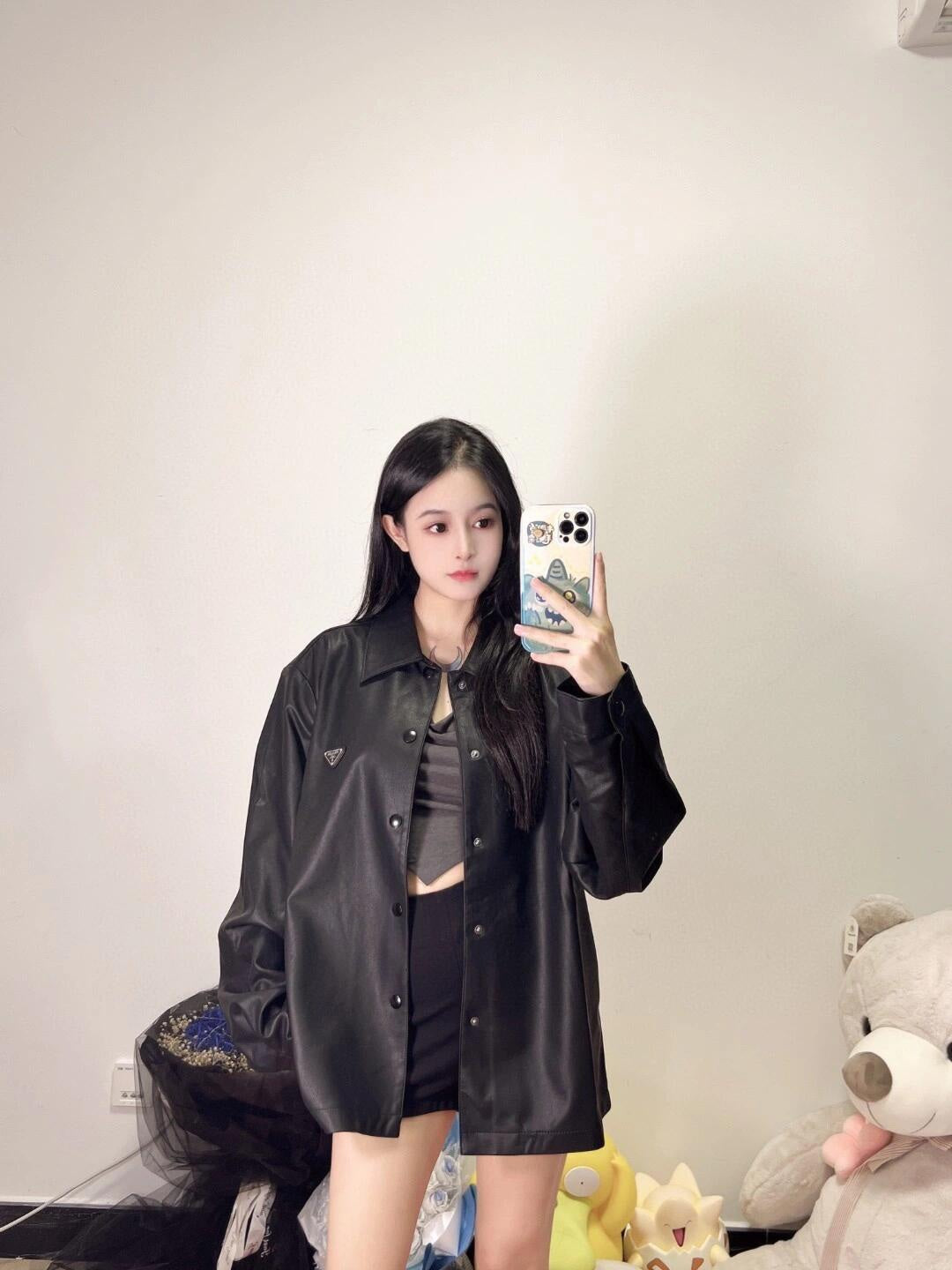 2026 New Triangle Brand Single-Breasted Leather Jacket (25294-C00)