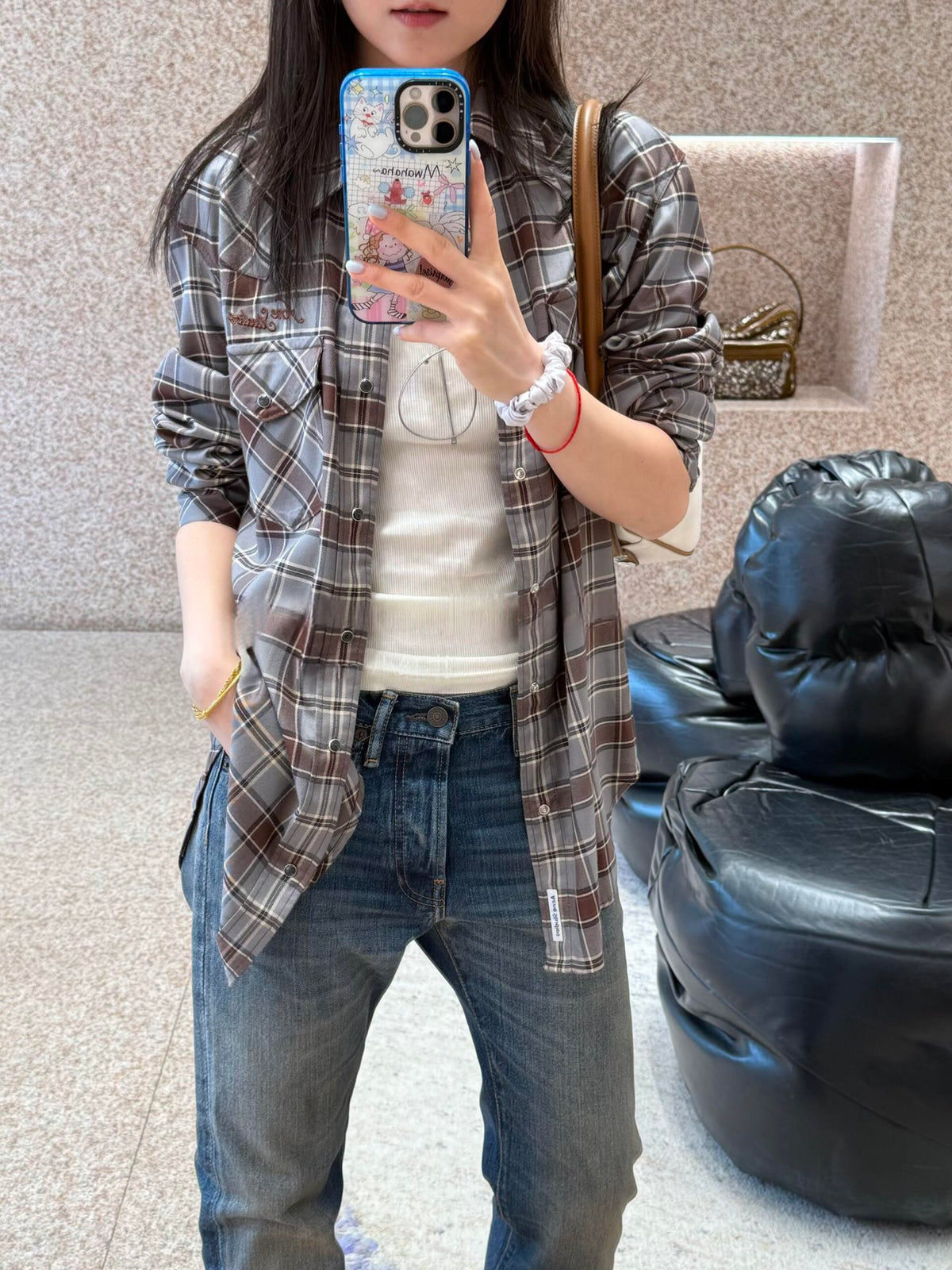 2026 Women's Acn Logo Embroidered Check Shirt (FF831)