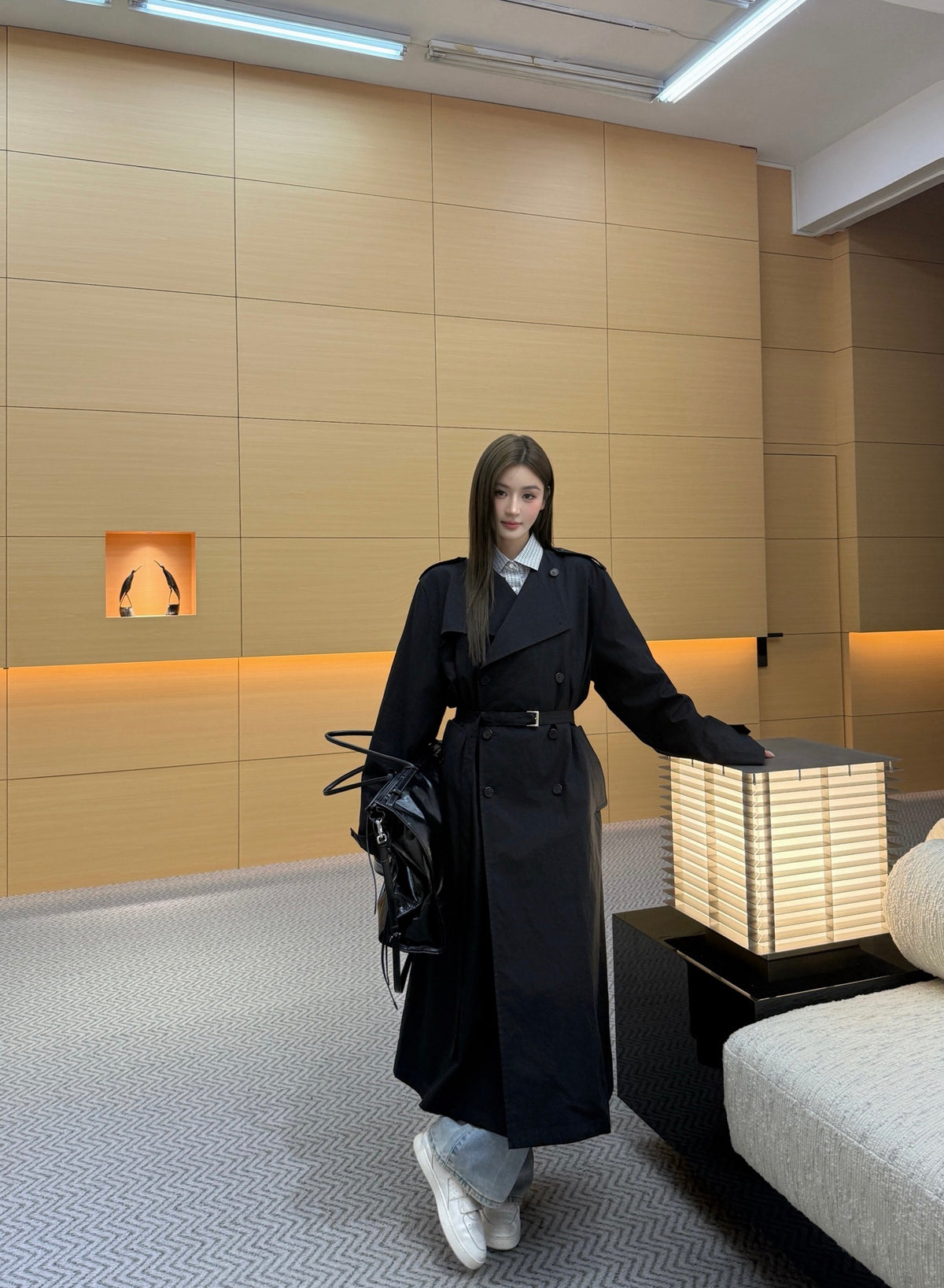 2026 Women's Triangle Brand Triangle Logo Double-Peaked Coat (FF835)