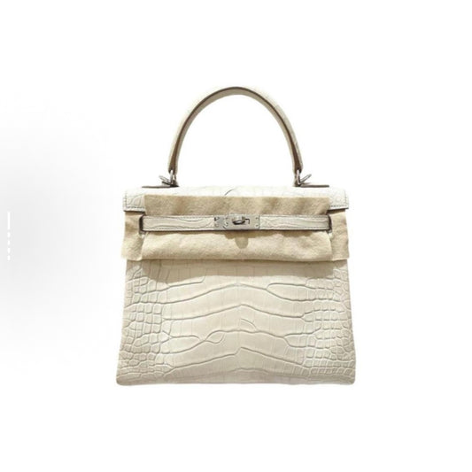 Jay K Series Handmade Bag-Glacier white crocodile skin