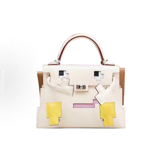 Jay Mosaic doll handmade bag-White-brown