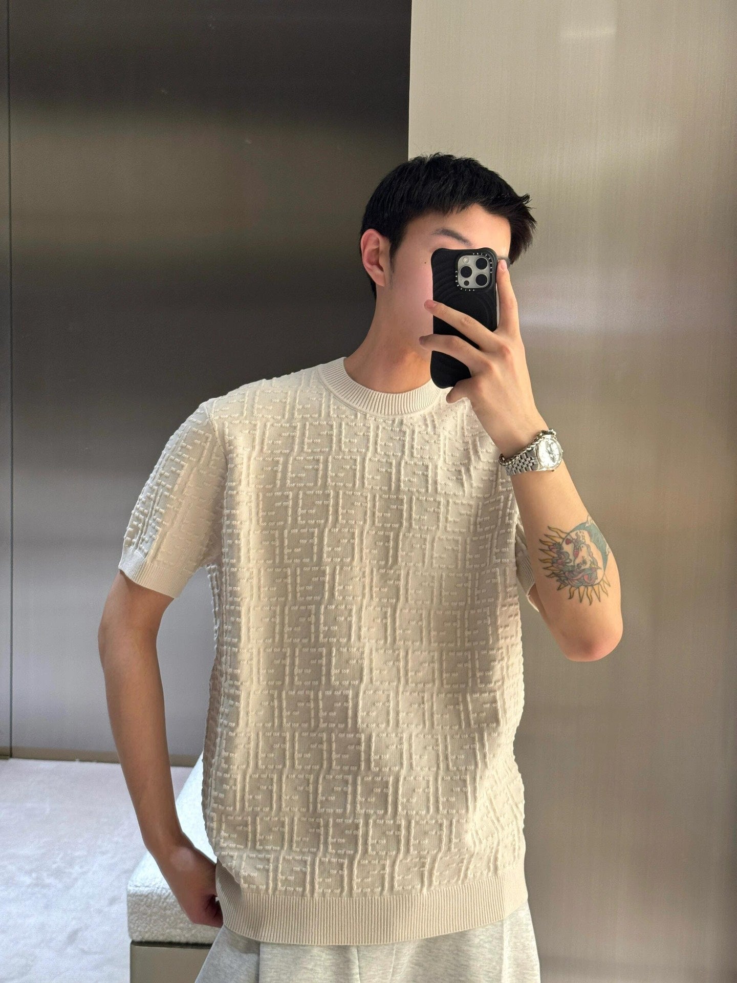 2026 New FF All-Over Print FF Knitted Short-Sleeved Top (25169-A70)