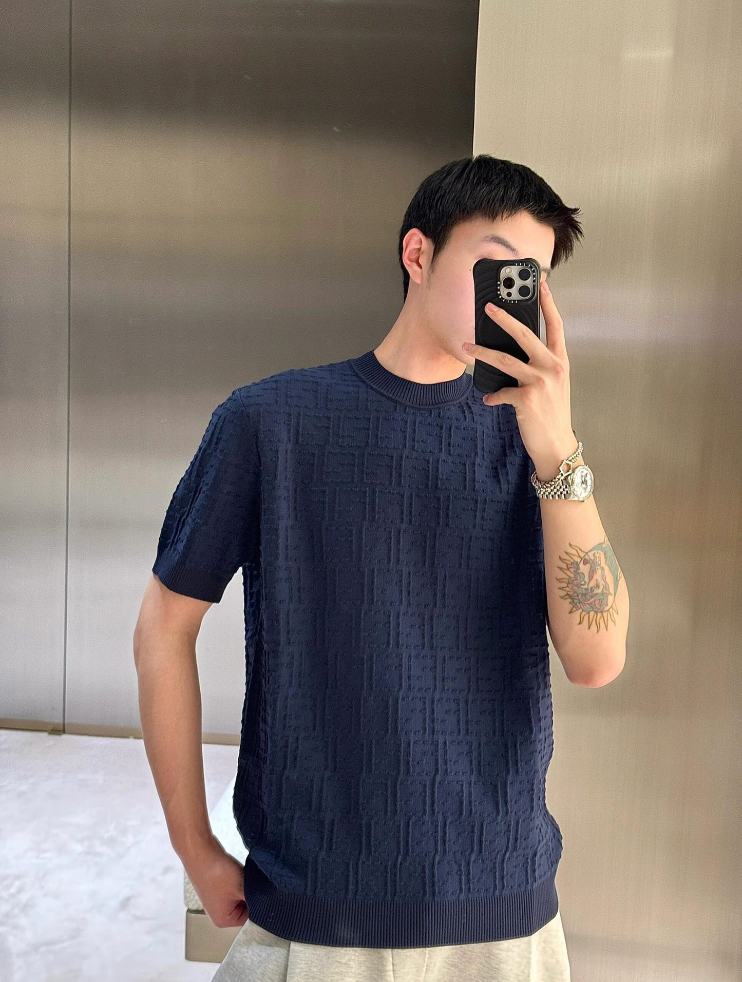 2026 New FF All-Over Print FF Knitted Short-Sleeved Top (25169-A70)