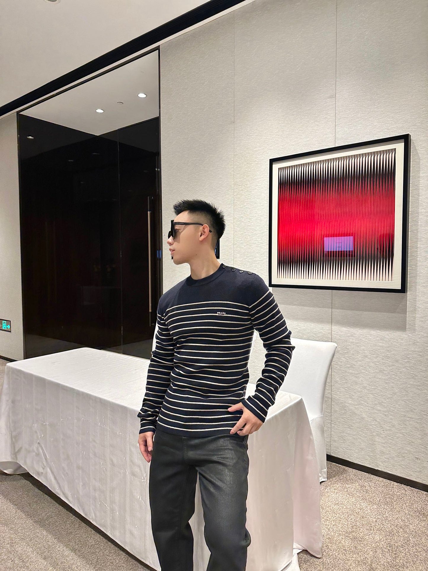 2026 New Triangle Brand Striped Embroidered Button-Side-Opening Jumper (25342-B35)