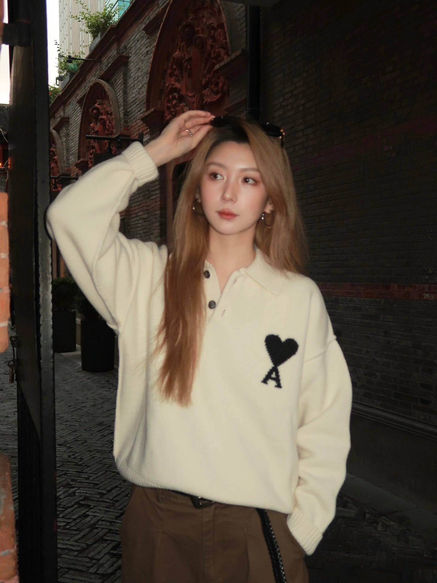 2026 New Model Heart A Heart Patterned Knitted Polo Shirt (25366-B25)