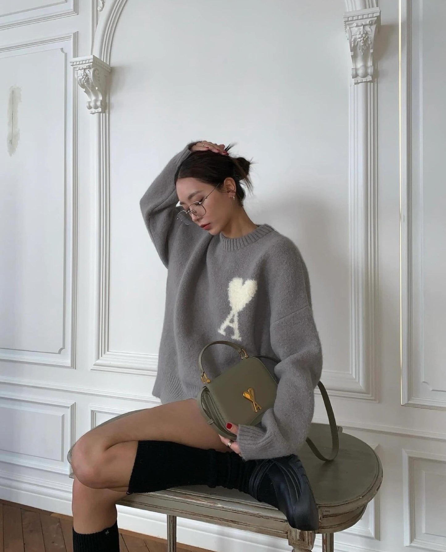 2026 New Heart A Jacquard Rundhals-Strickpullover (25374-B30)