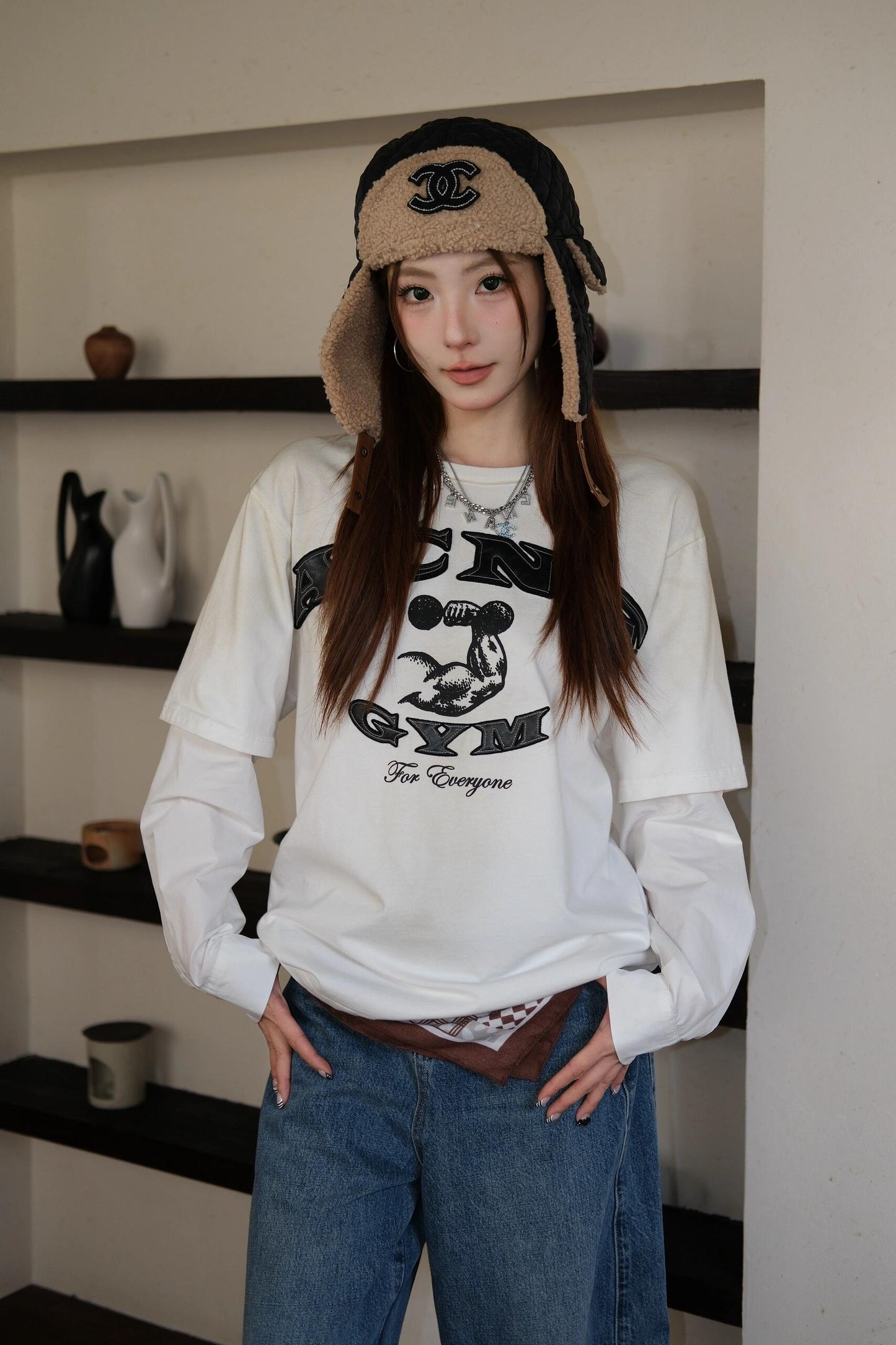 2026 New Acn Distressed Logo Faux Two-Piece Long Sleeve (25286-A90)