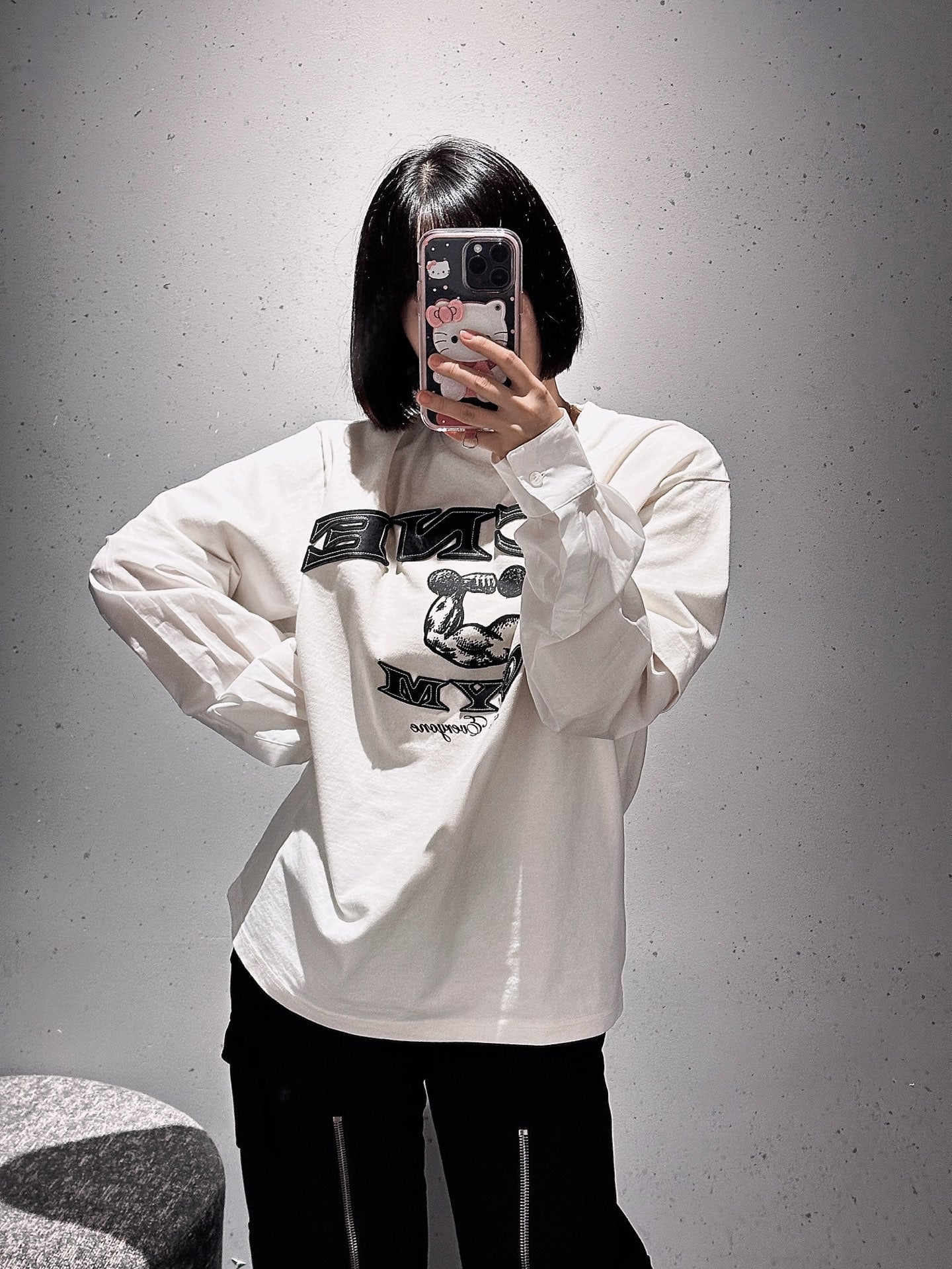 2026 New Acn Distressed Logo Faux Two-Piece Long Sleeve (25286-A90)