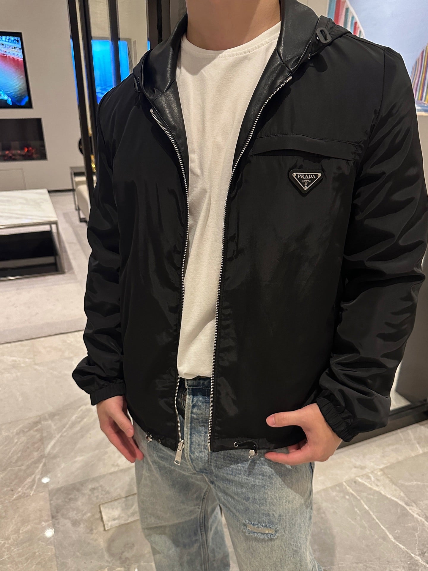 2026 New Triangle Brand Reversible Leather-Nylon Hooded Jacket (25299-D80)