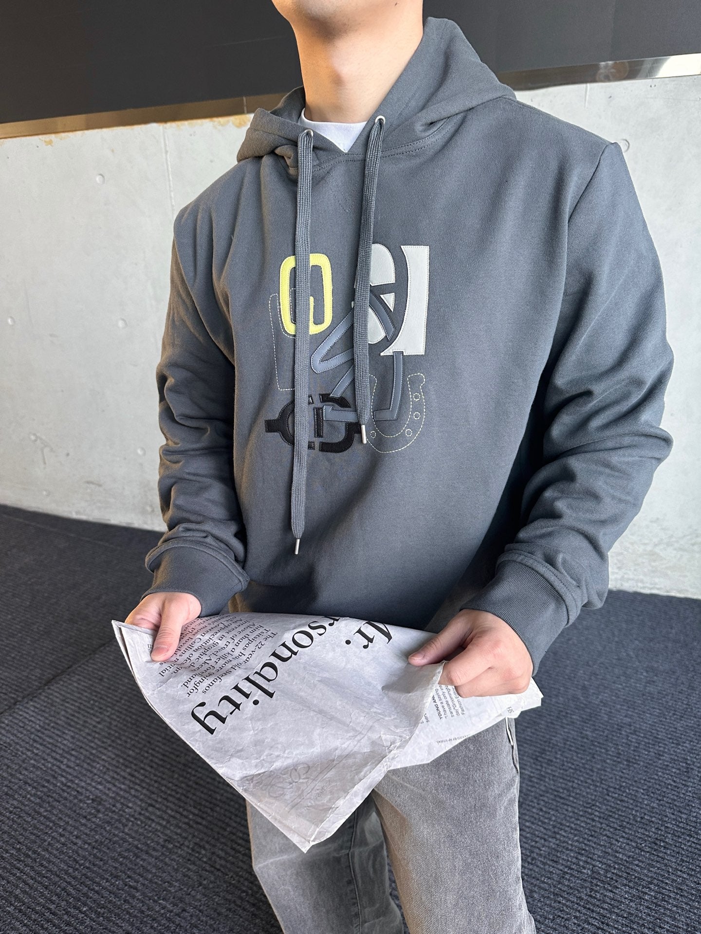 2026 New H Patch Leather Hooded Sweatshirt (25350-B40)