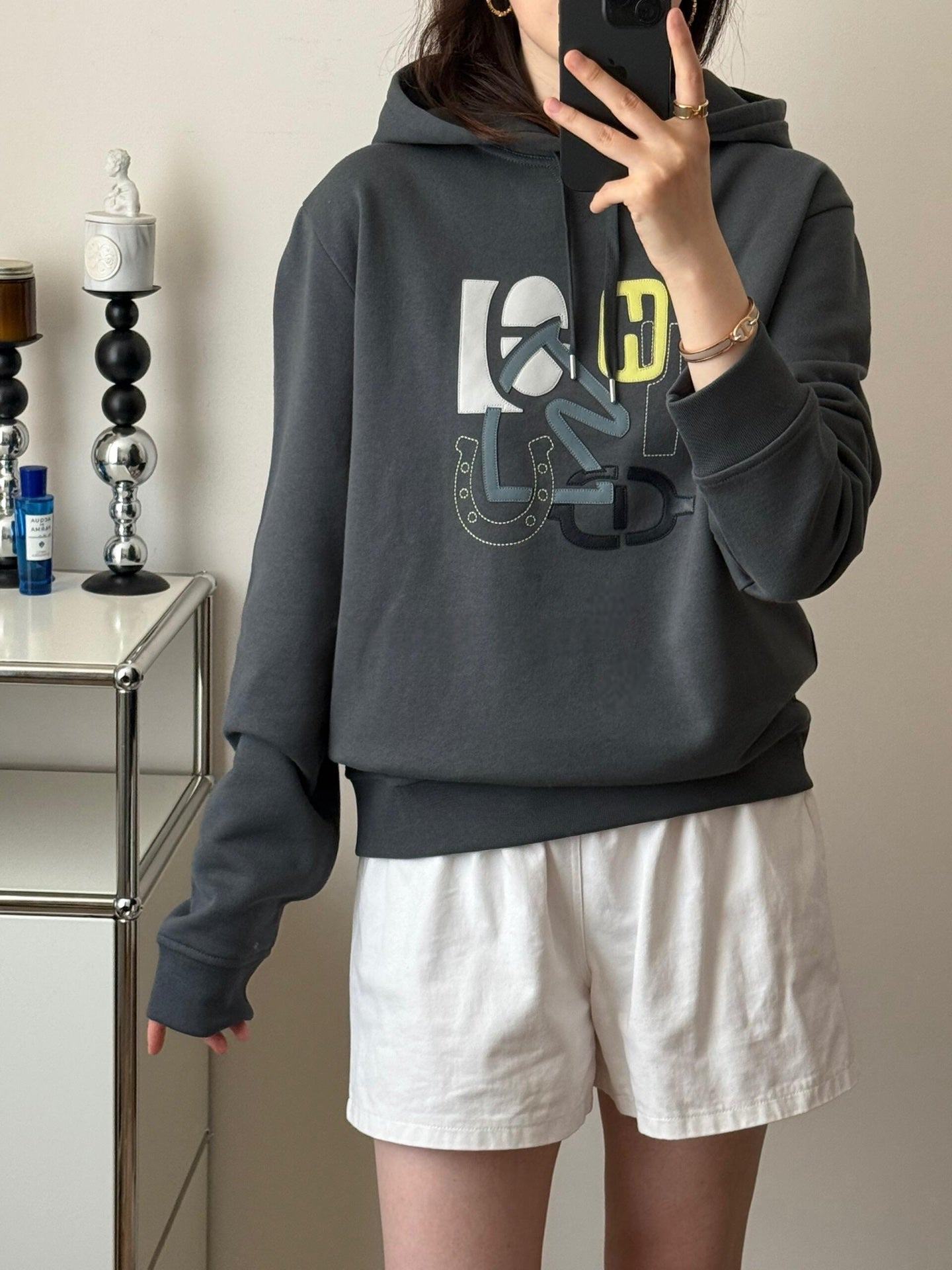 2026 New H Patch Leather Hooded Sweatshirt (25350-B40)