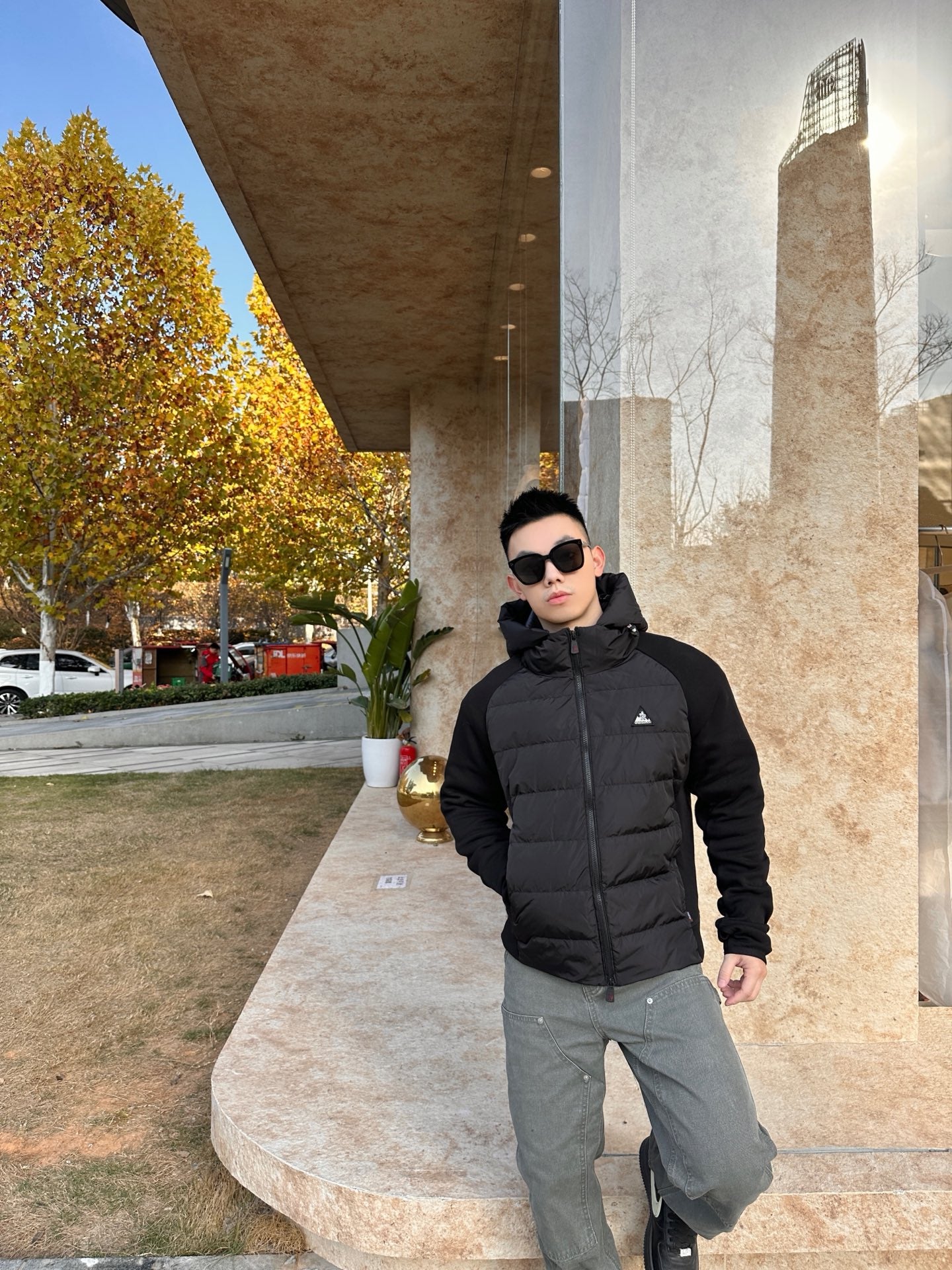 2026 New Mon Logo Woven Patchwork Down Jacket (25378-D10)