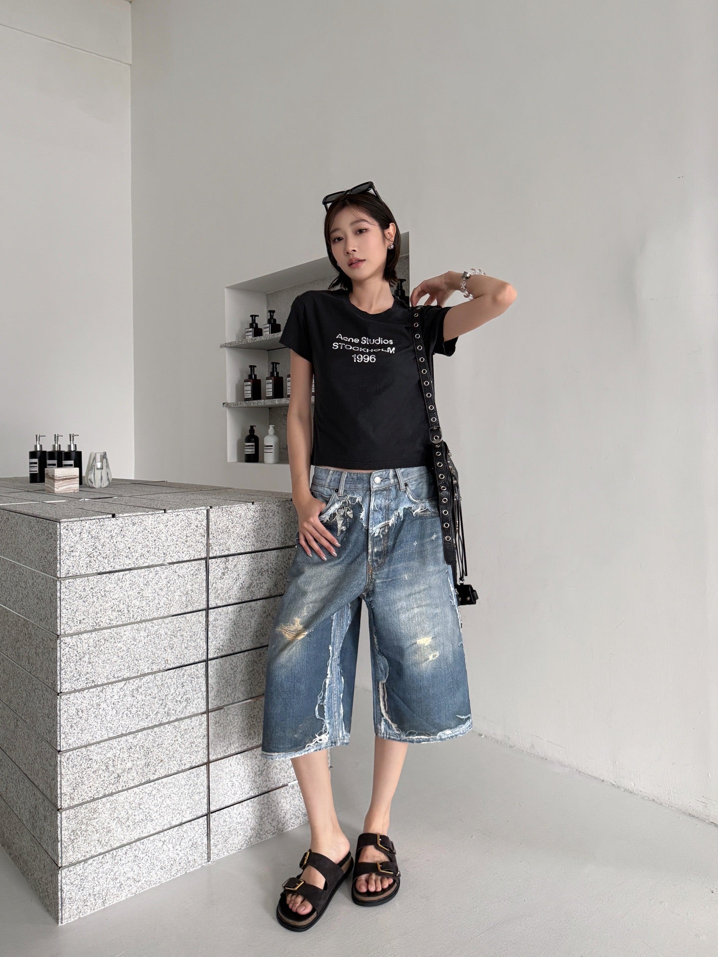 2026 Women’s Acn Optical Illusion Print Dyed Denim Shorts (FF721)