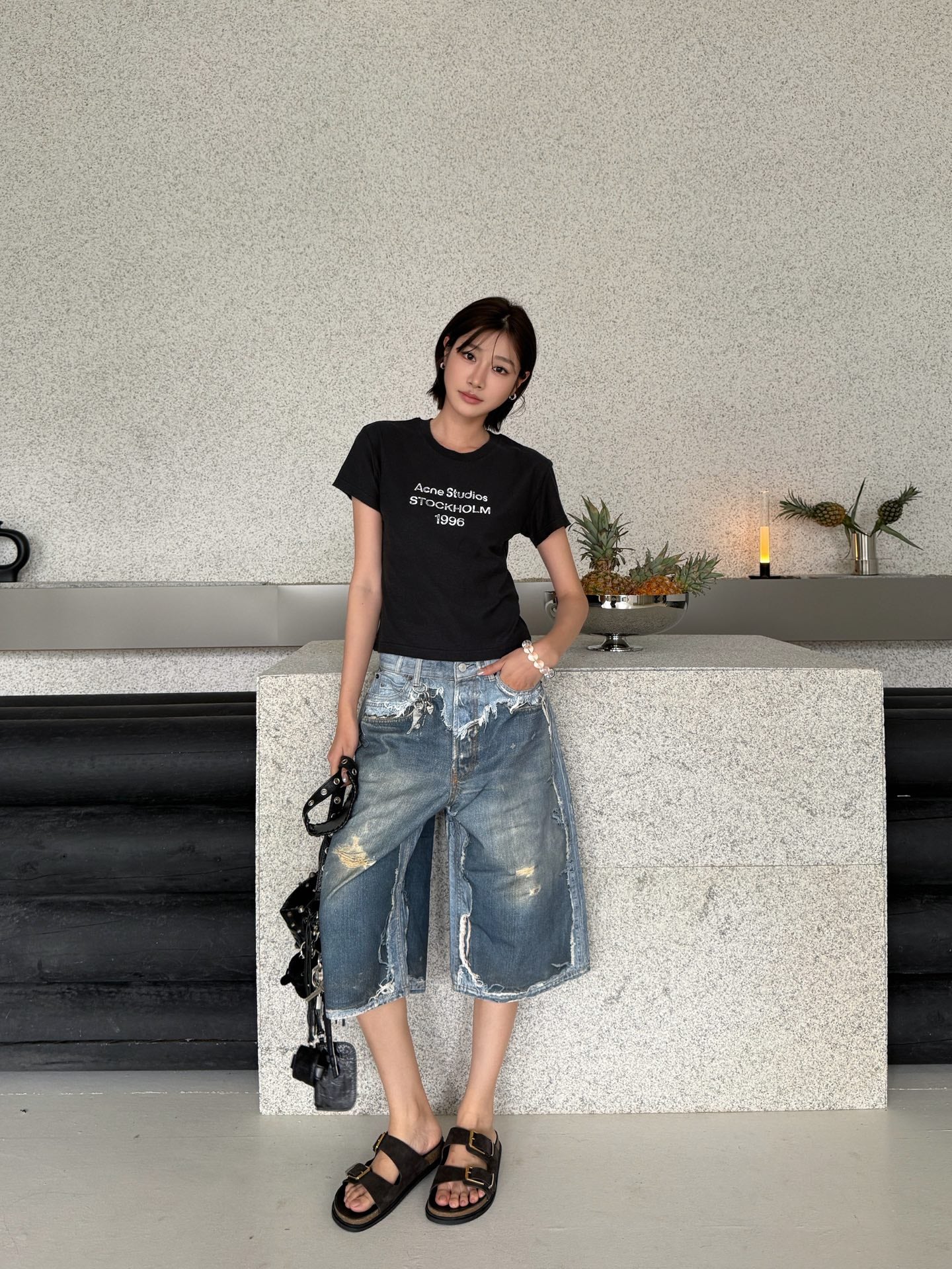 2026 Women’s Acn Optical Illusion Print Dyed Denim Shorts (FF721)