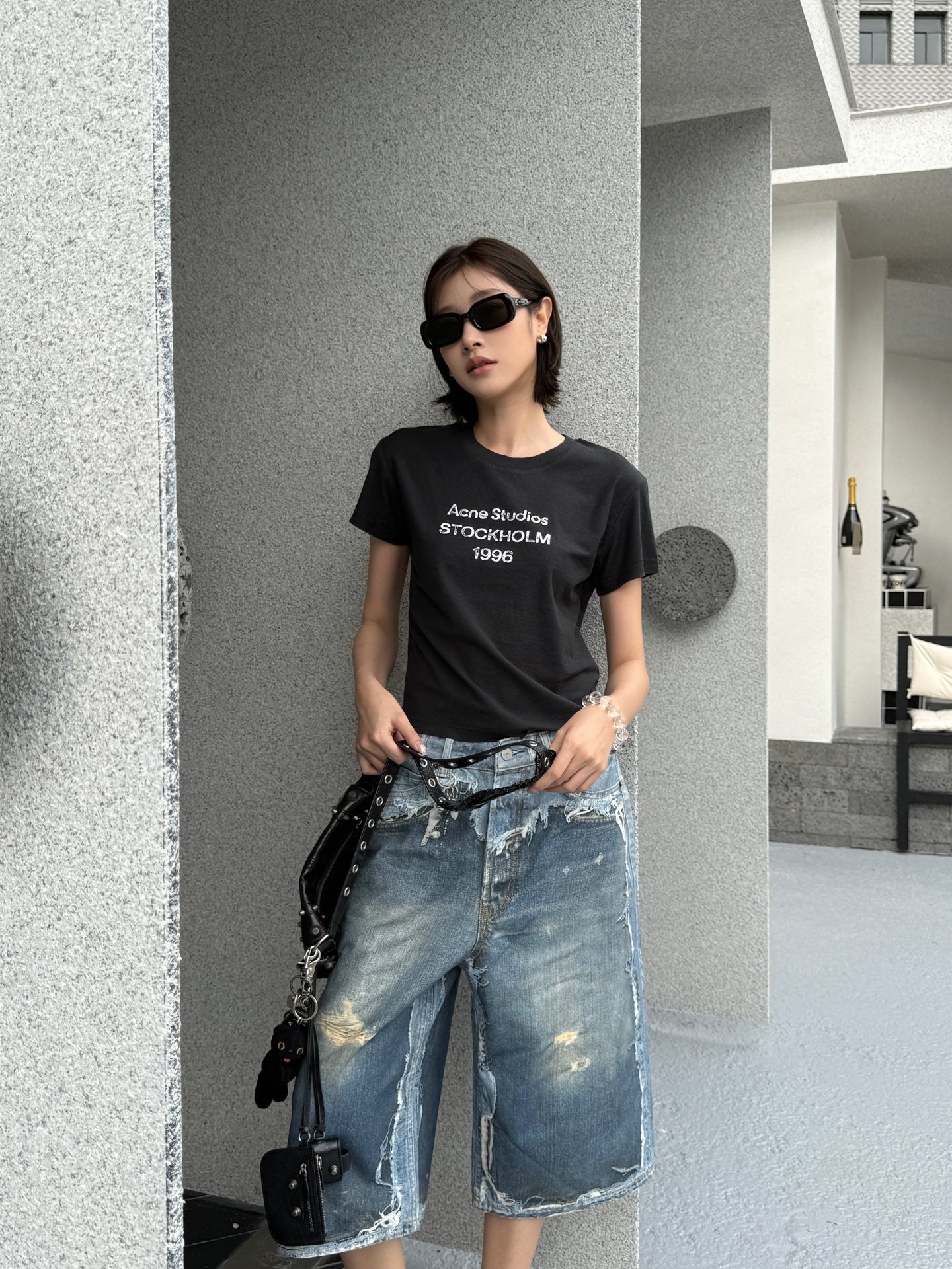 2026 Women’s Acn Optical Illusion Print Dyed Denim Shorts (FF721)