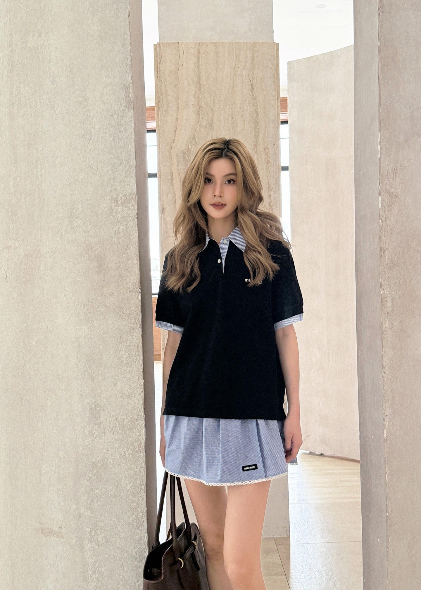 2026 Women’s MM Colour-Blocked Collared Polo Shirt (FF713)