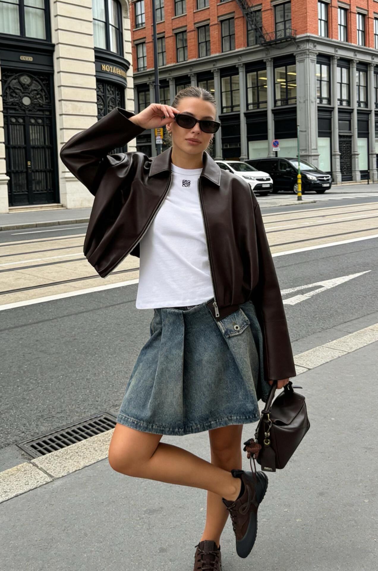 2026 Women’s Way Leather Denim Mini Skirt (EE417)