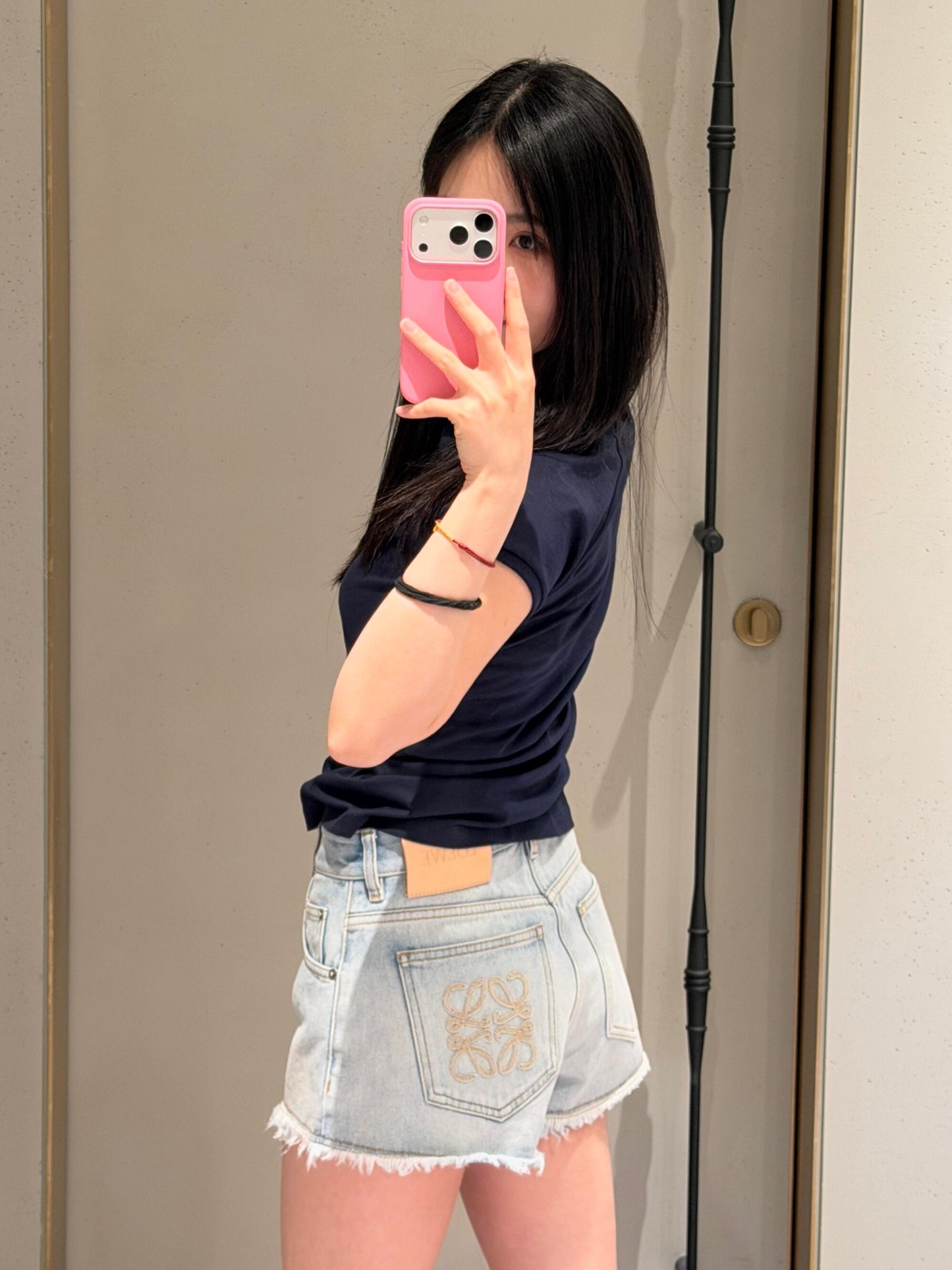 2026 Women’s Way Embroidered Leather Denim Shorts (EE422)