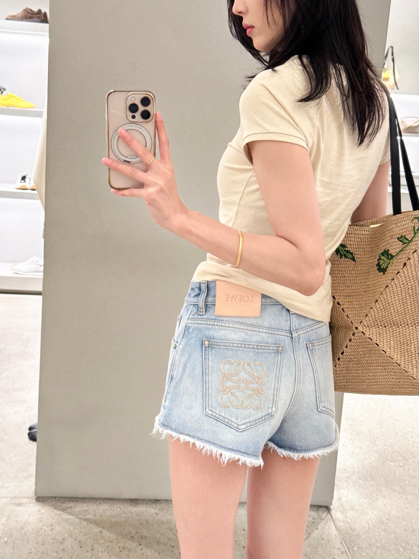 2026 Women’s Way Embroidered Leather Denim Shorts (EE422)