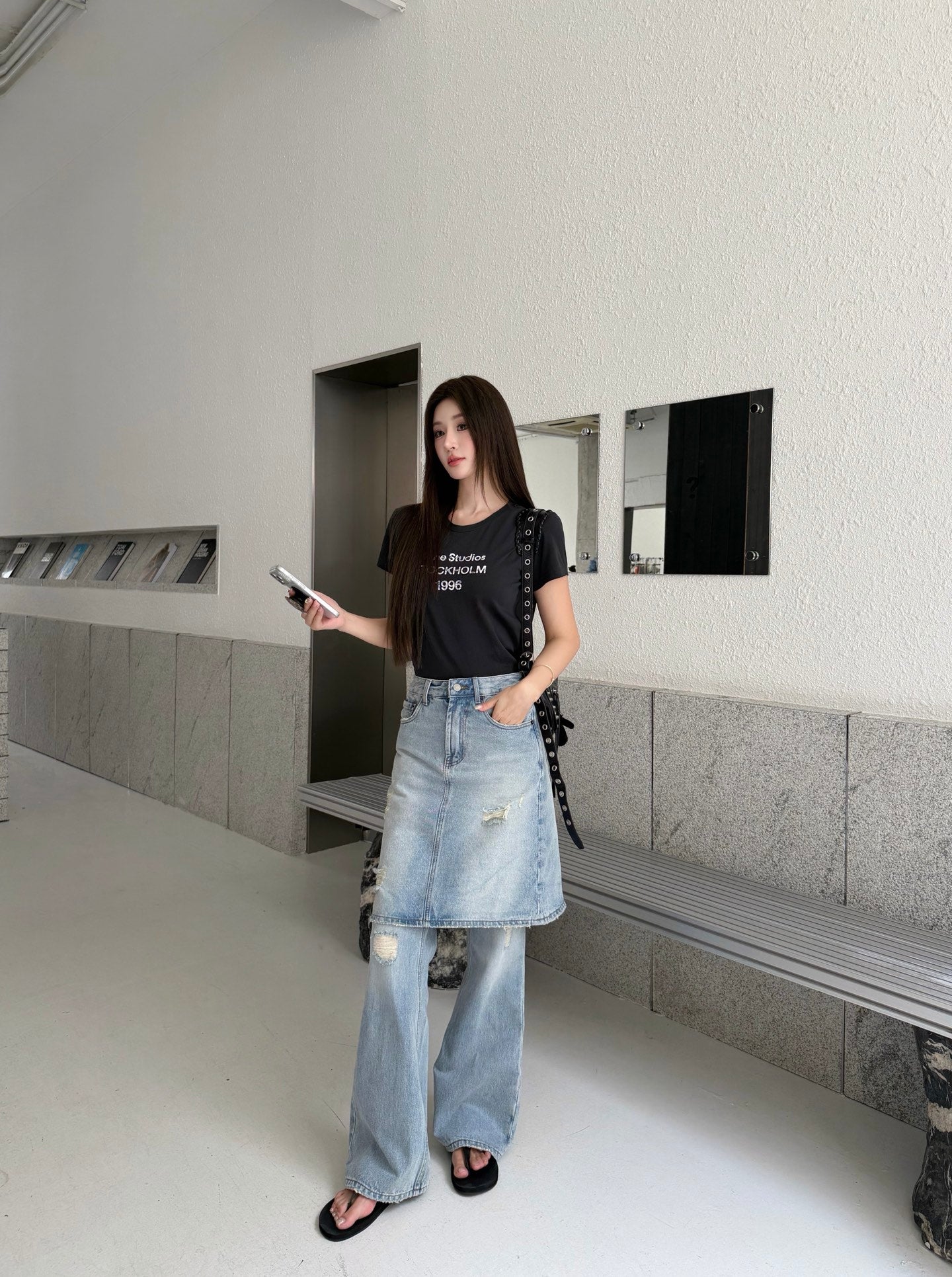 2026 Women's Acn Fake Two-Piece Denim Skirt Pants (FF751)