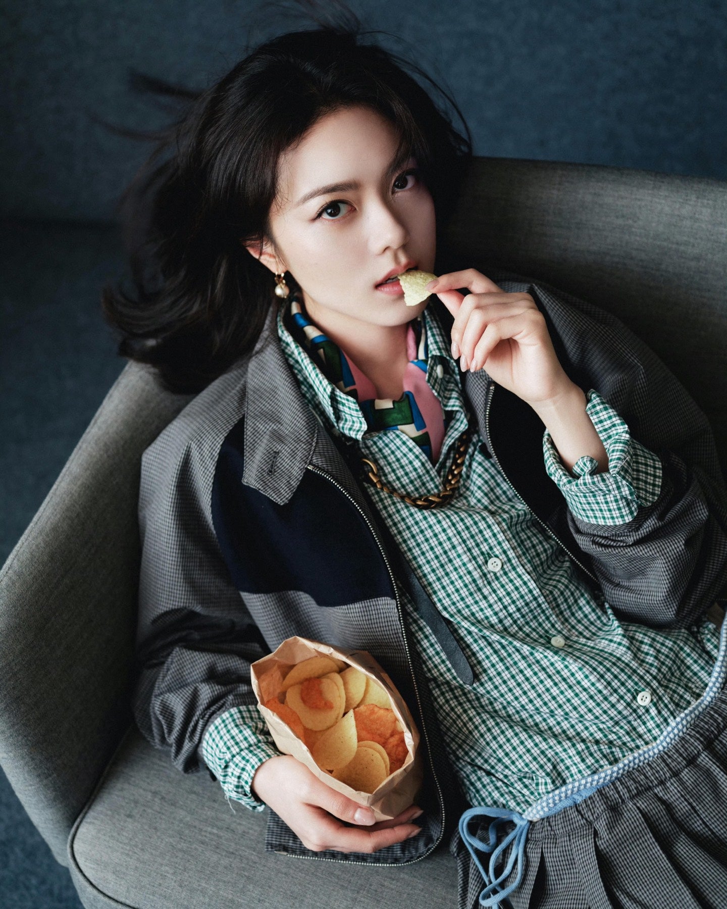 2026 Women's MM Logo Check Pattern Zip-Up Coat (FF797)