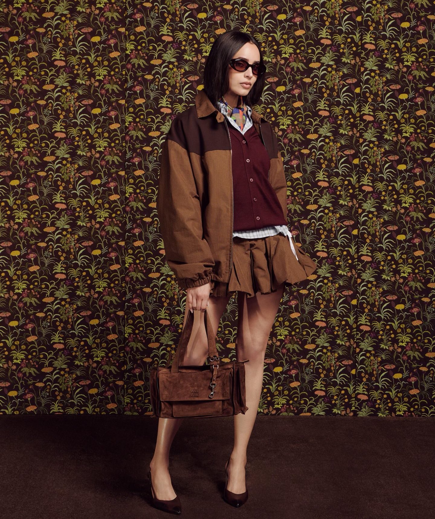 2026 Women's MM Logo Check Pattern Zip-Up Coat (FF800)