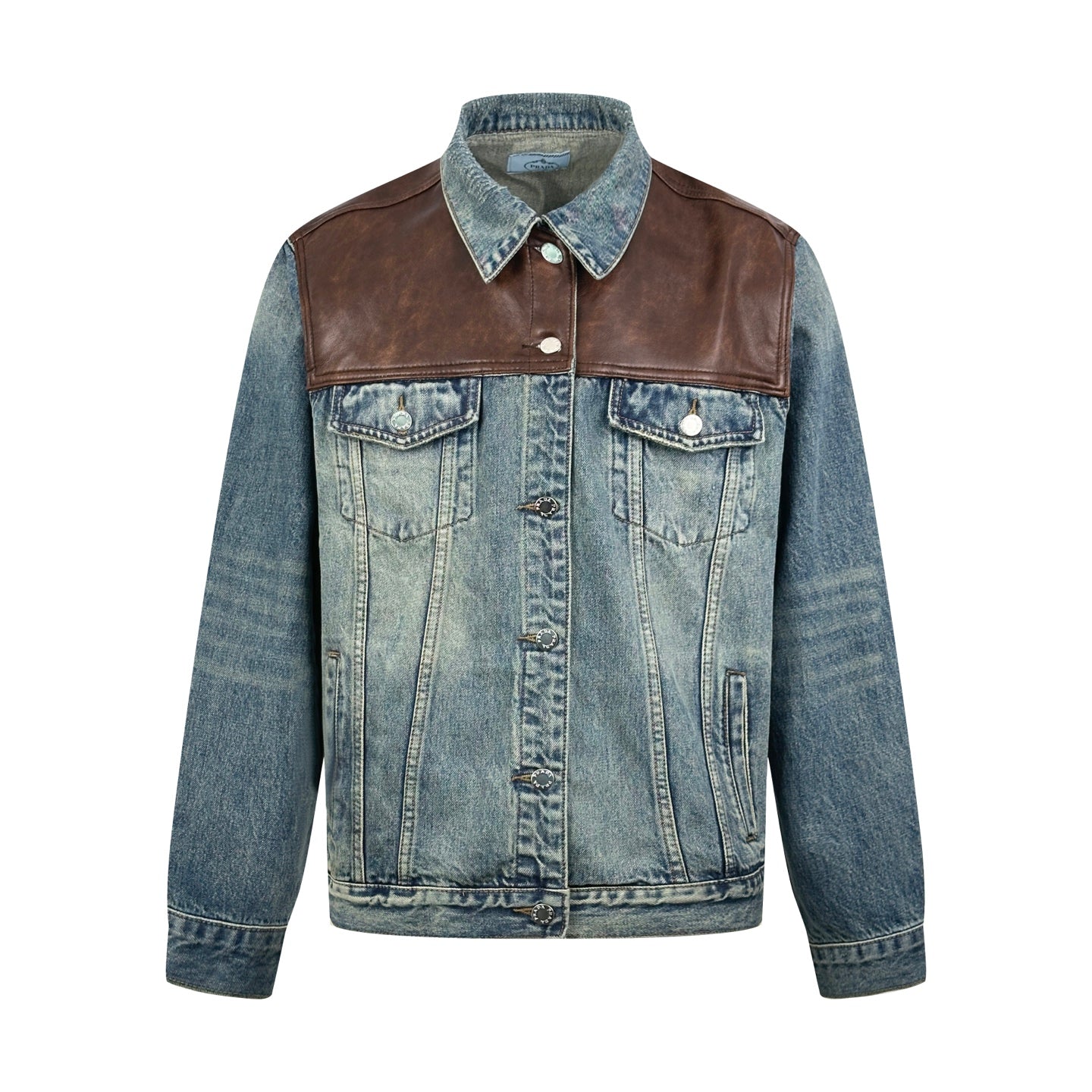 2026 New Model Triangle Brand Leather Denim Jacket (25278-C65)