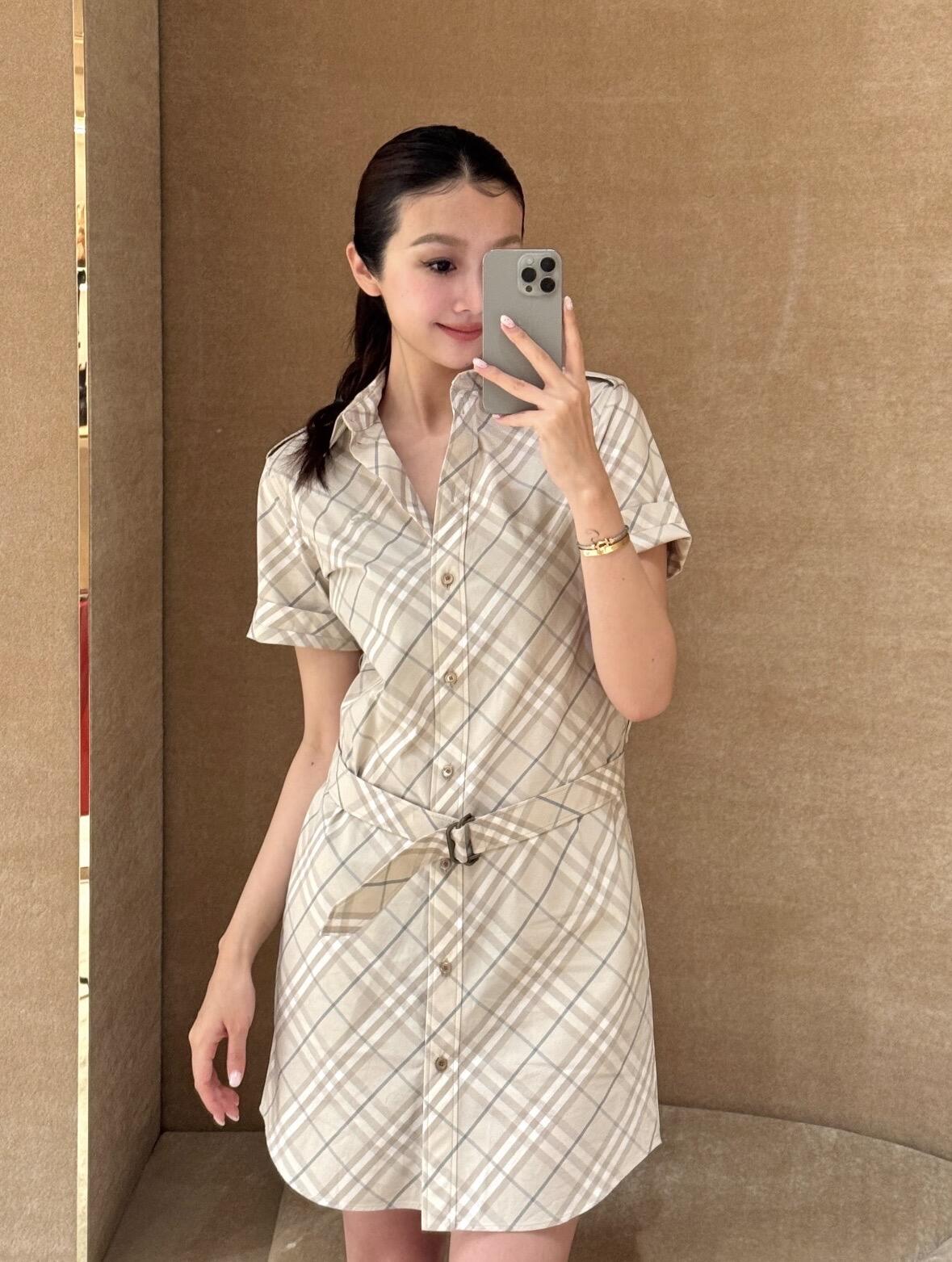 2026 Women's BBR Embroidered Checkered Shirt-style Dress (DD180)