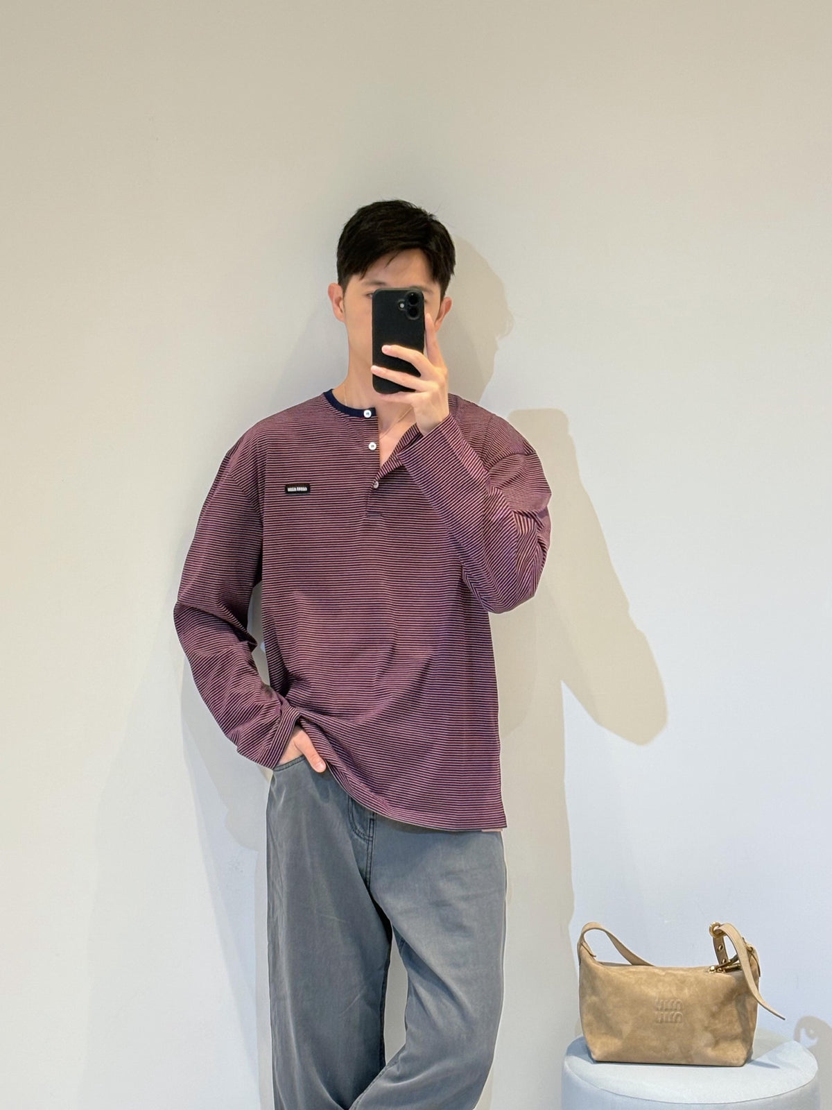 2026 New Model MM Logo Striped Henry Collar Long Sleeve (CC7017-A75)