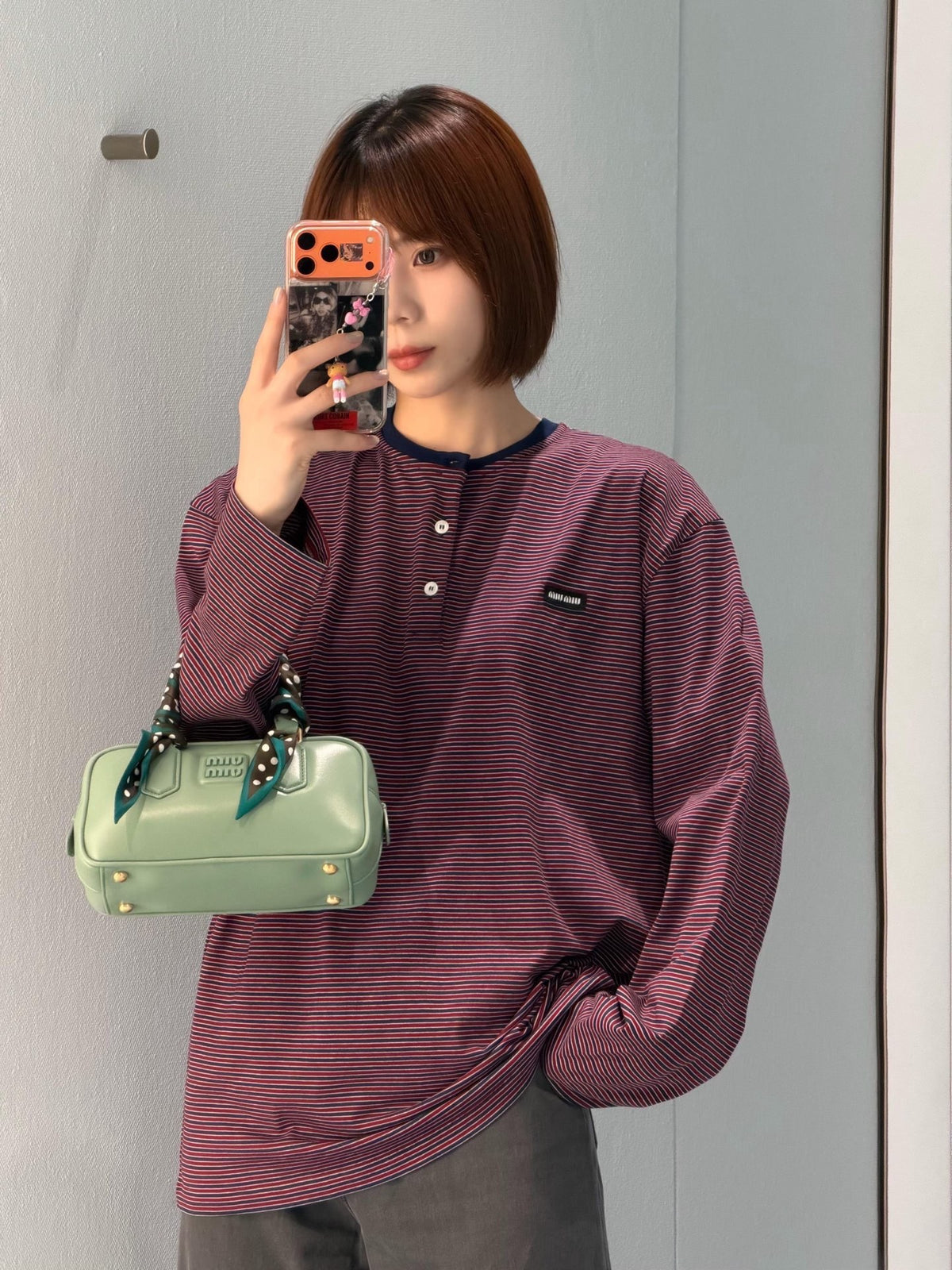 2026 Women's MM Logo Striped Henry Collar Long Sleeve (FF815)