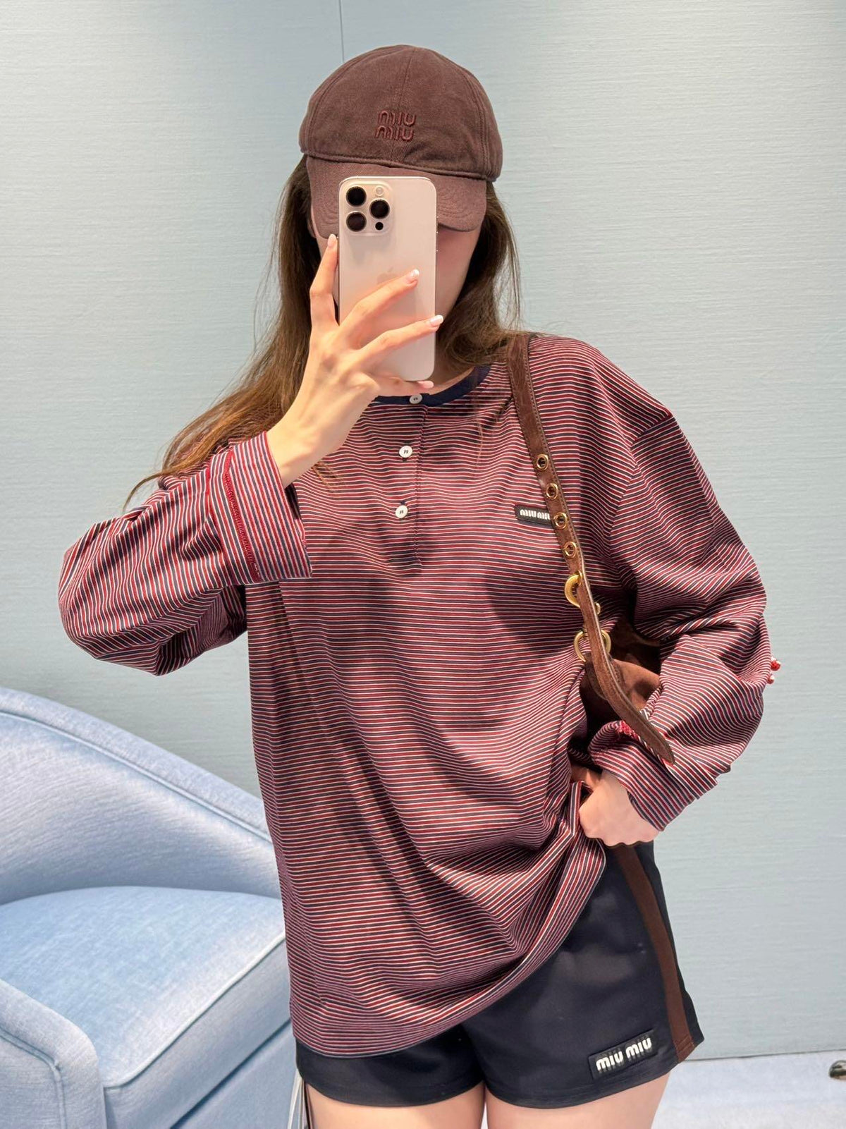 2026 Women's MM Logo Striped Henry Collar Long Sleeve (FF815)