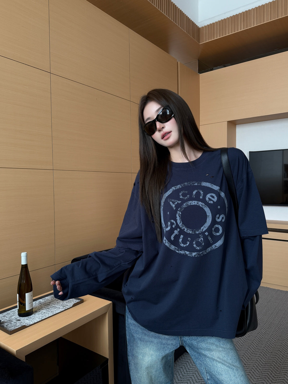 2026 Women's Acn Vintage Logo Fake Two-Piece Long-Sleeved (FF836)