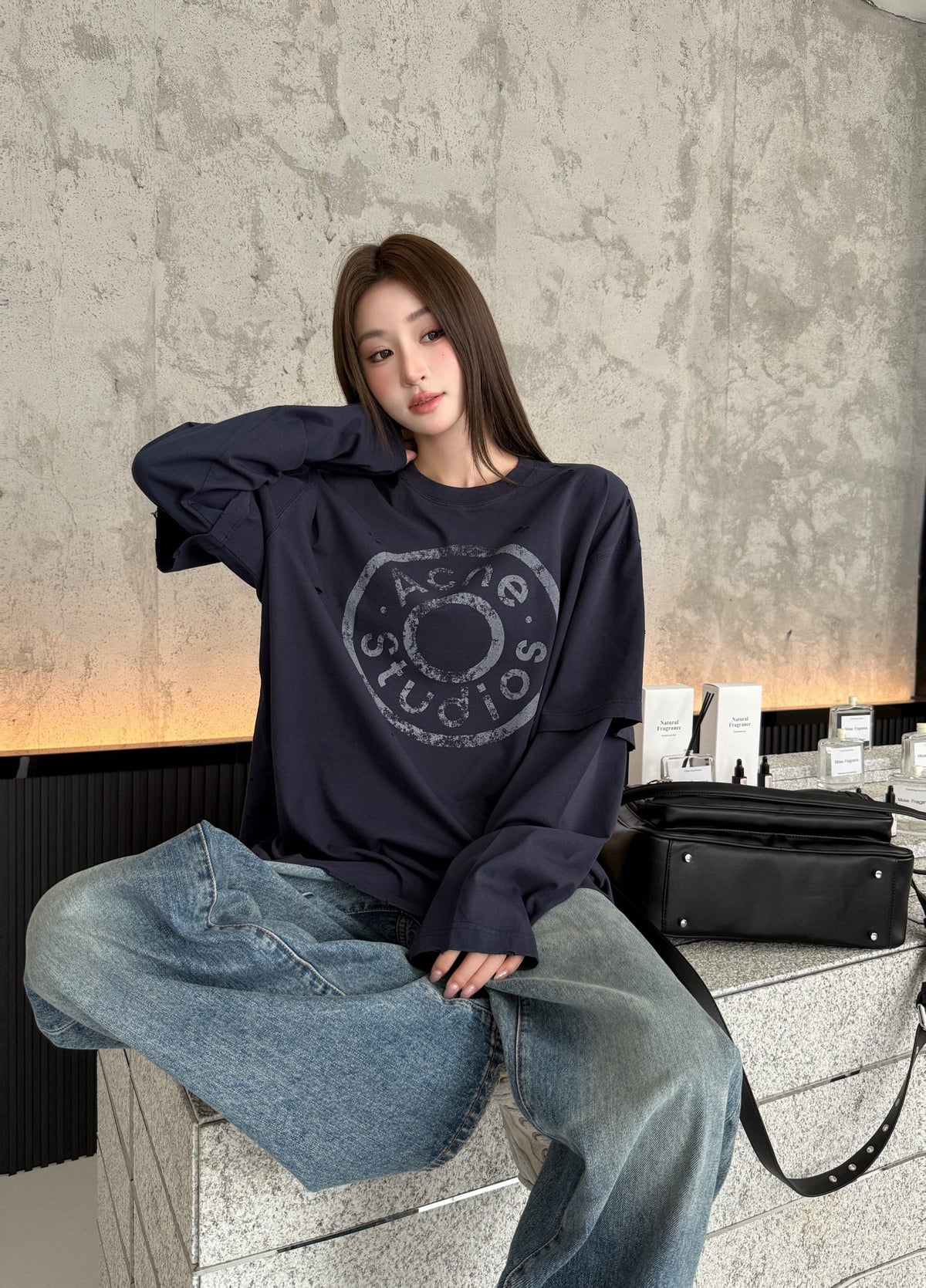 2026 Women's Acn Vintage Logo Fake Two-Piece Long-Sleeved (FF836)