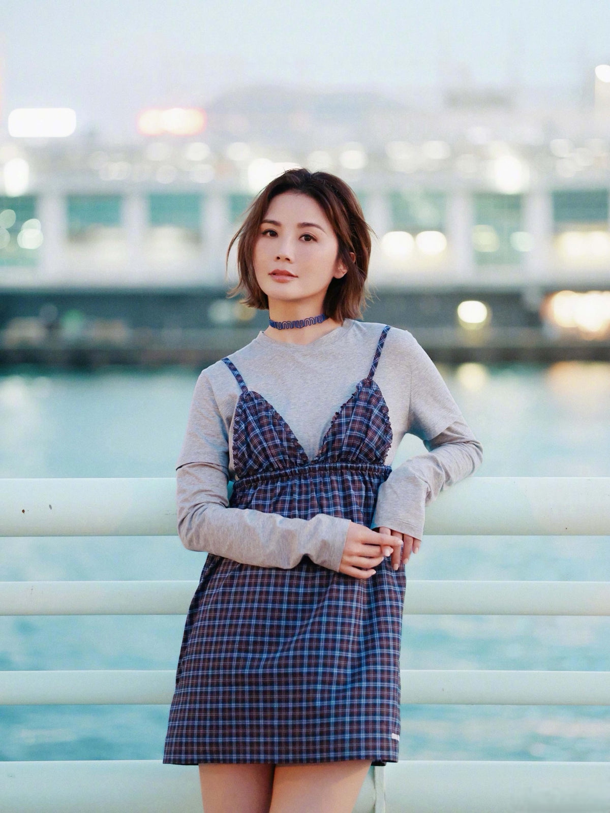 2026 Women's MM Logo Checkered Long-Sleeved Dress (FF848)