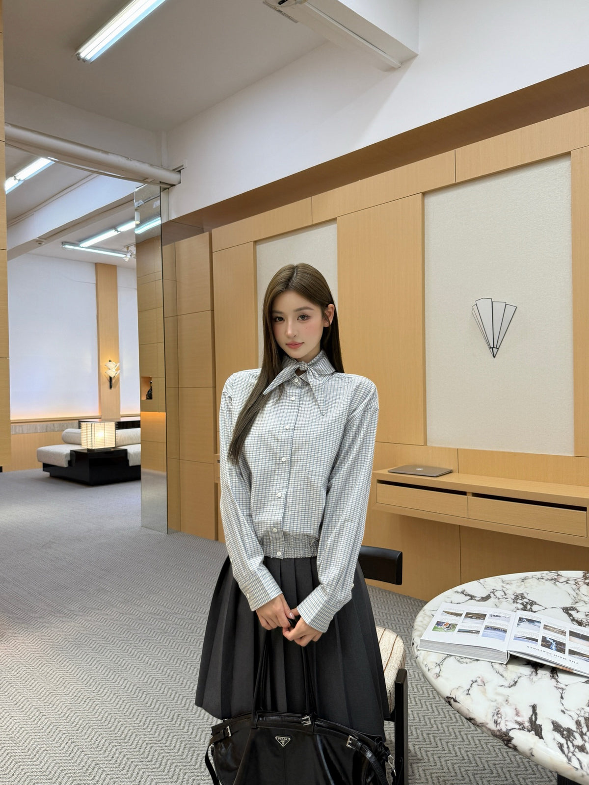2026 Women's Triangle Brand Triangle Pattern Checkered Bowtie Shirt (FF847)