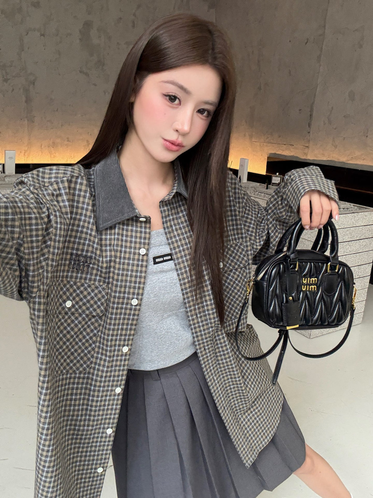 2026 Women's MM Logo Check Pencil Skirt (FF841)