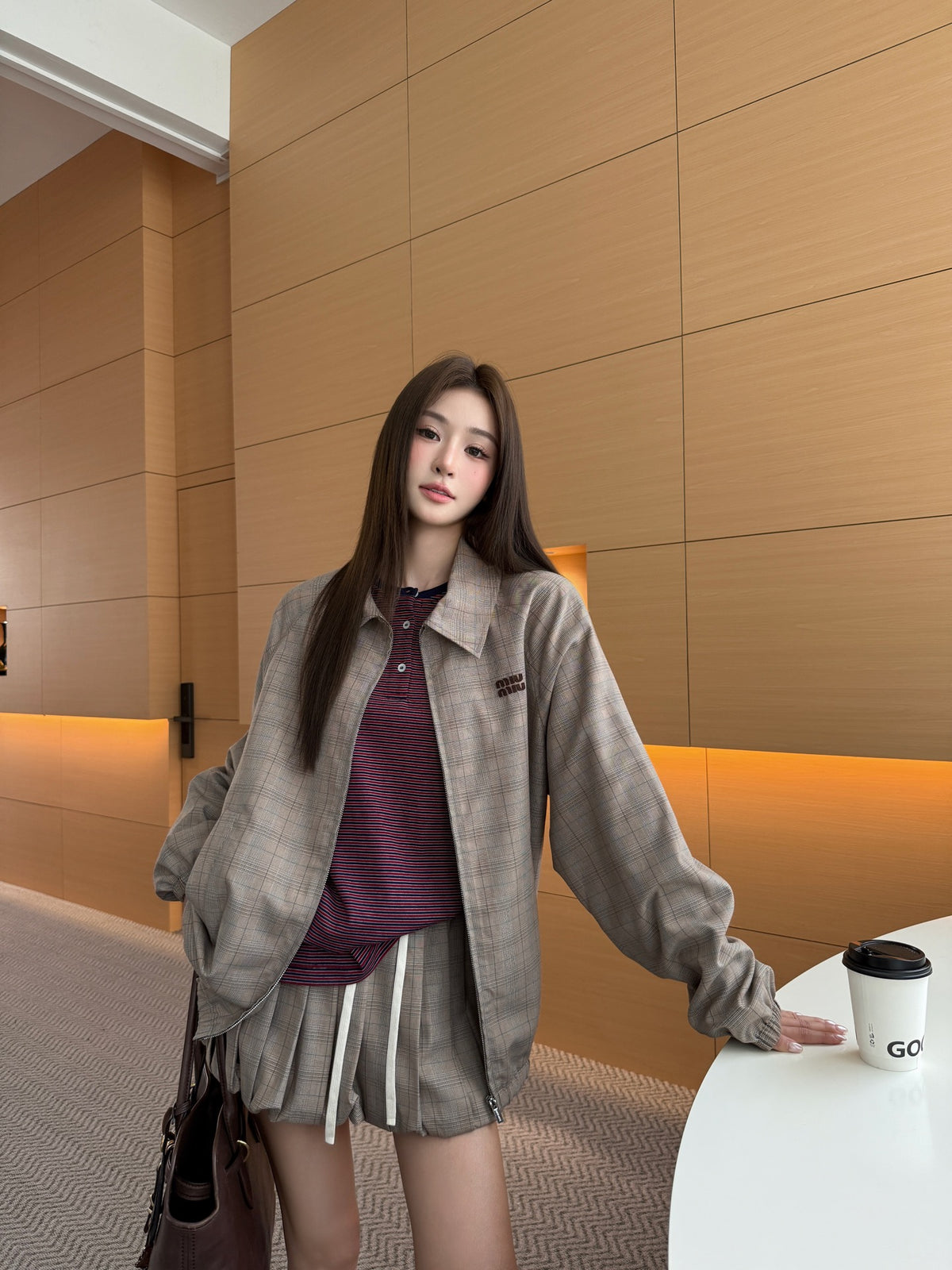 2026 Women's MM Logo Embroidered Plaid Coat (FF822)