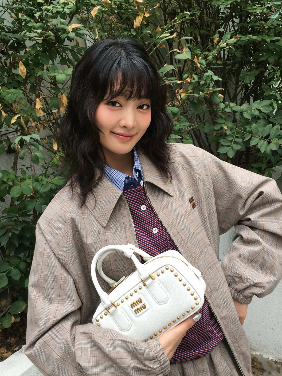 2026 Women's MM Logo Embroidered Plaid Coat (FF822)