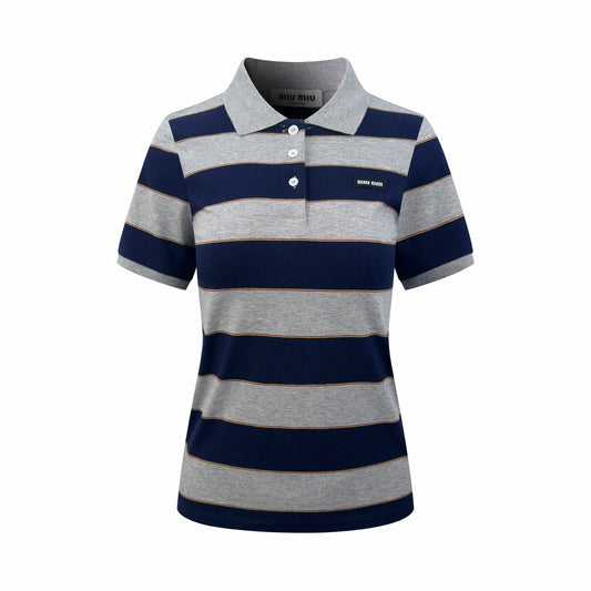 2026 Women’s Striped Polo Shirt with MM Logo (FF707)