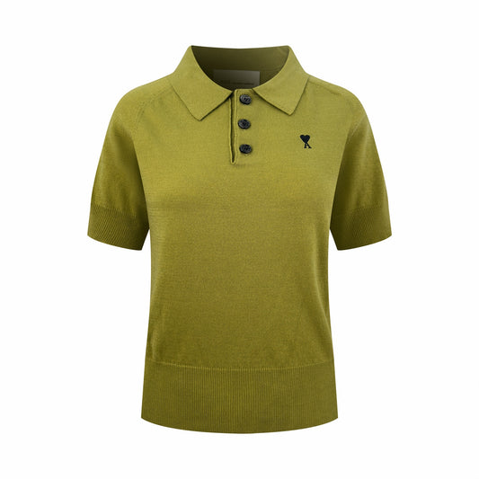 2026 Women’s Heart A Embroidered Polo Neck Knit Top (DD112)
