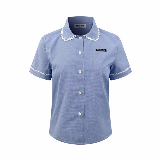 2026 Women’s MM Logo Check Short-Sleeved Shirt (FF723)