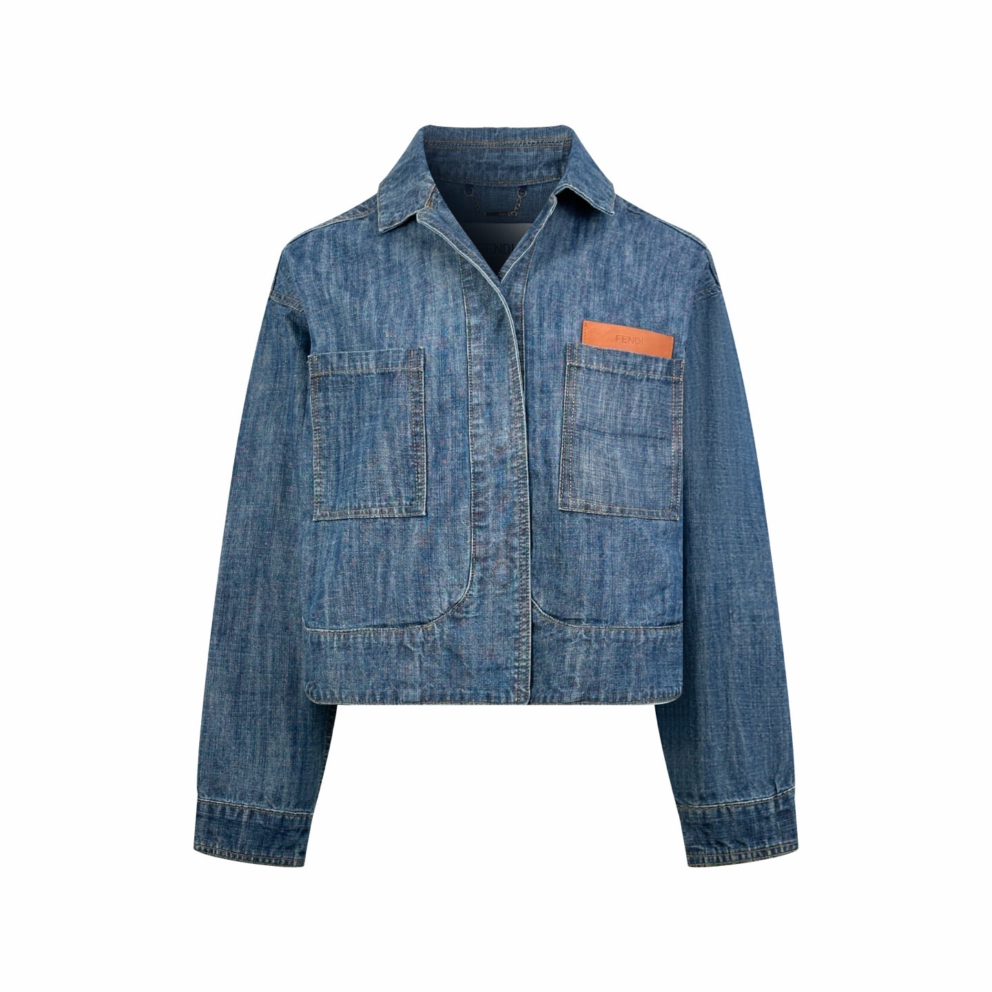 2026 Women's FF Leather Patch Denim Jacket (EE436)