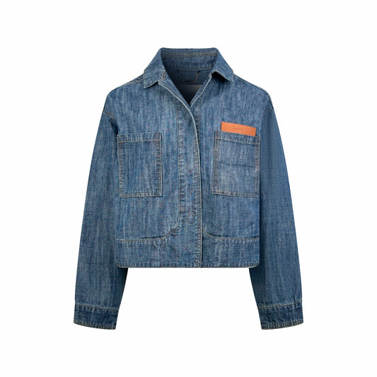2026 Women's FF Leather Patch Denim Jacket (EE436)