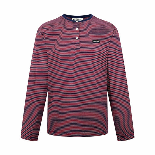 2026 Women's MM Logo Striped Henry Collar Long Sleeve (FF815)
