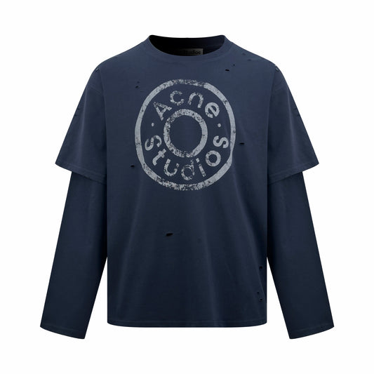 2026 Women's Acn Vintage Logo Fake Two-Piece Long-Sleeved (FF836)