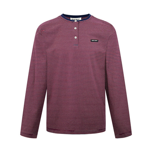 2026 New Model MM Logo Striped Henry Collar Long Sleeve (CC7017-A75)