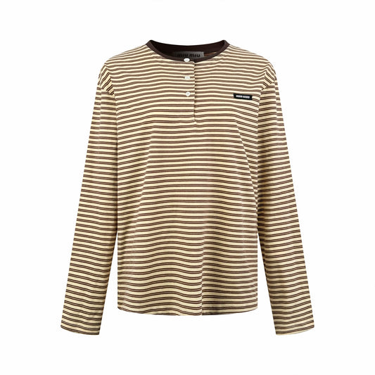 2026 Women's MM Logo Striped Henry Collar Long Sleeve (FF845)