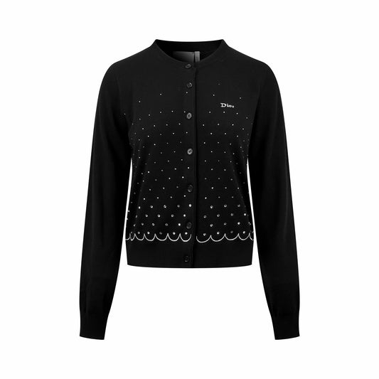 2026 Women's CD Embroidered Crystal Cardigan Sweater (DD198)
